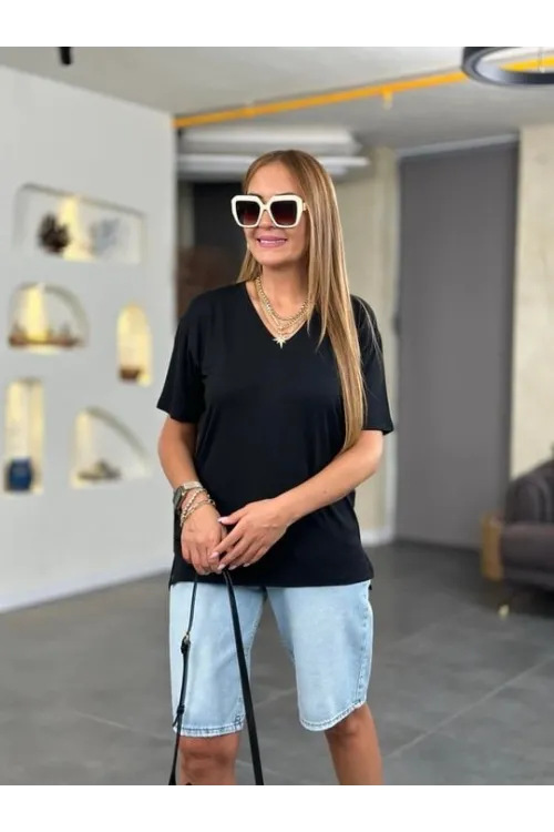 Kadın Kısa Kollu V Yaka Bluz