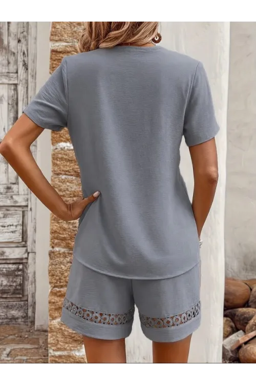 Kadın Kısa Kollu V Yakalı Bluz Ve Short Ikili Takım