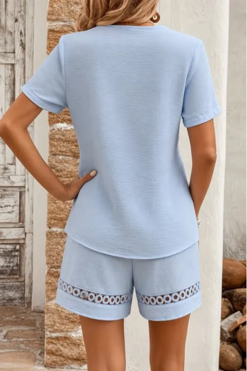 Kadın Kısa Kollu V Yakalı Bluz Ve Short Ikili Takım