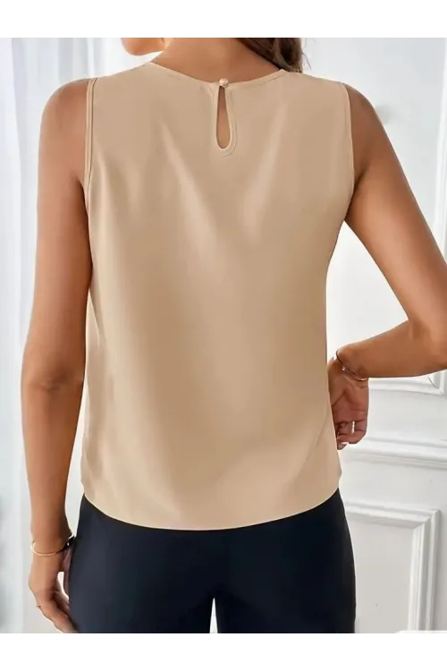Kadın Sıfır Kollu Bisiklet Yaka önden Pileli Ithal Krep Bluz
