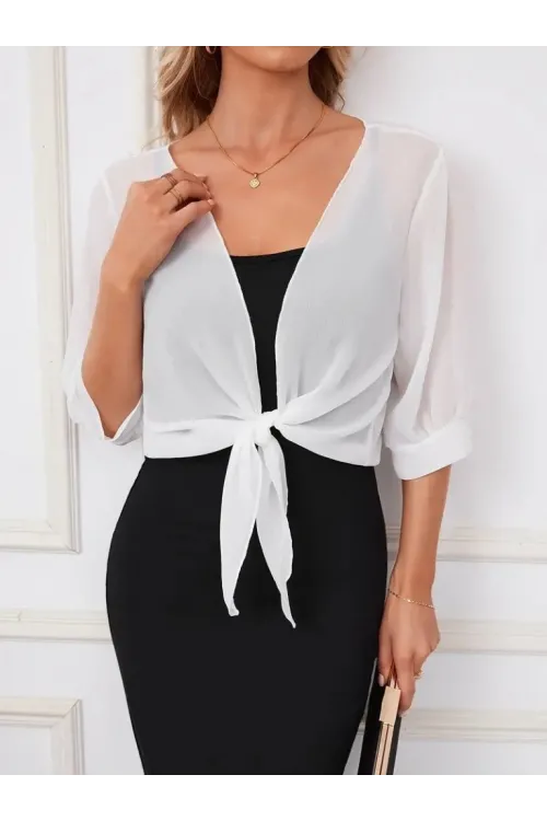 Kadın Truvakar Kol önden Bağlamalı Kısa şifon Bolero Ceket