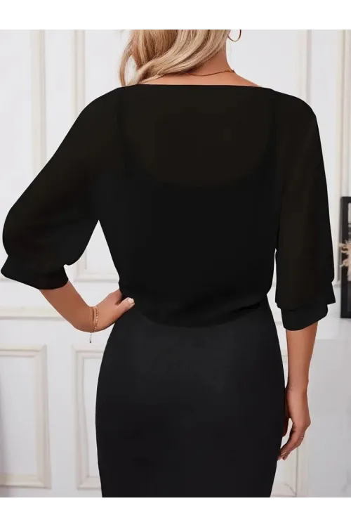Kadın Truvakar Kol önden Bağlamalı Kısa şifon Bolero Ceket