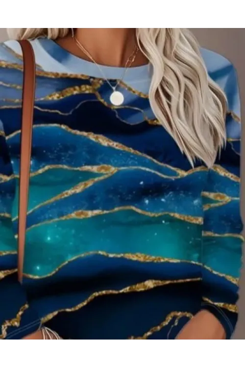 Kadın Uzun Kollu Bisiklet Yaka Desenli Modal Bluz