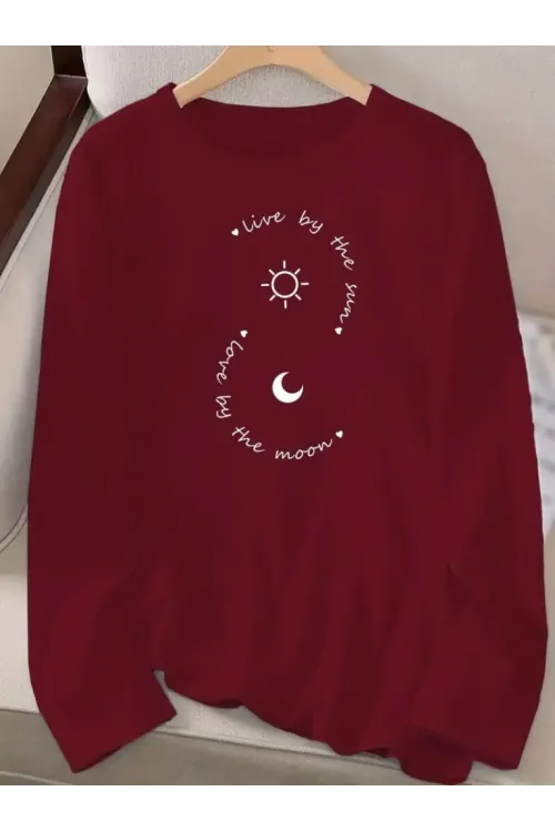 Kadın Uzun Kollu Bisiklet Yaka Desenli Viskon Bluz