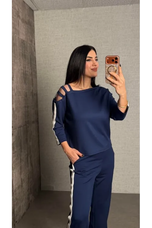Kadın Uzun Kollu Kolu Tül Yanları şerit Detay Modal Ikili Takım