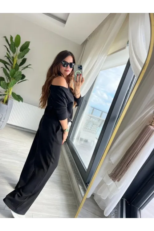 Kadın Uzun Kollu Tek Omuzdan Açık Modal Bluz Ve Pantolon Ikili Takım