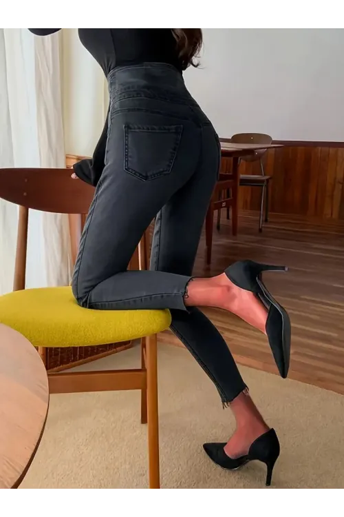 Kadın Yüksek Bel önden Düğmeli Cepli Kot Pantolon