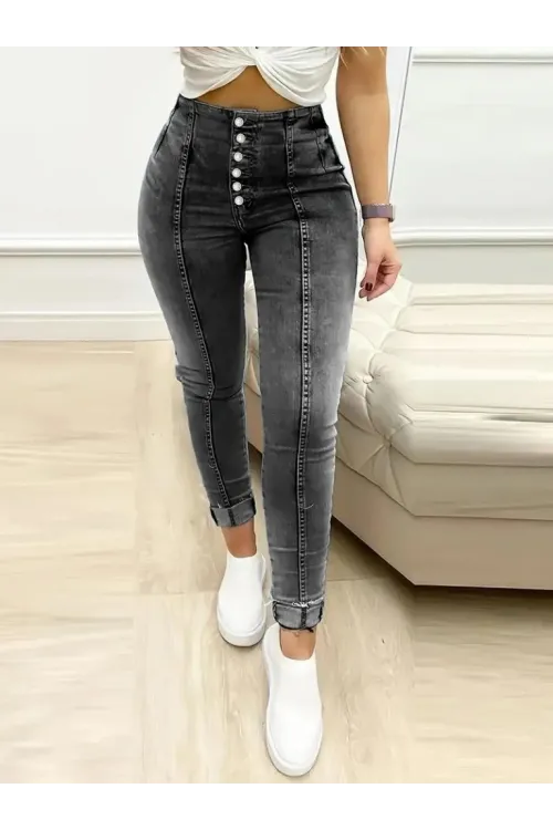 Kadın Yüksek Bel önden Düğmeli Jean Pantolon