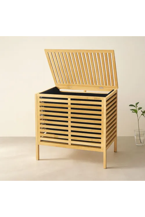 Kalın Bambu Çamaşır Sepeti 50x38x55 cm (Kumaş Torbalı)