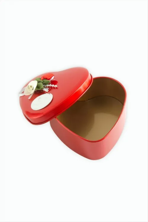 Kalp Boş Kırmızı Metal Kutu 9 cm
