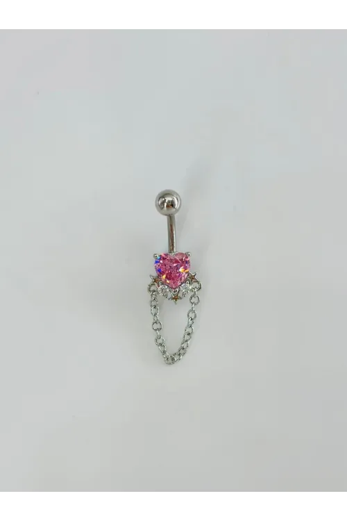 Kalp Detaylı Sallantılı Göbek Piercing - Pg0126