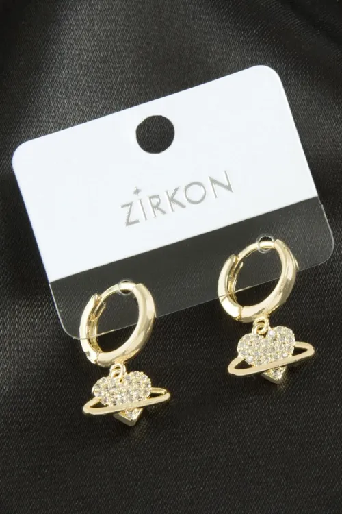Kalp Zirkon Taşlı Küpe