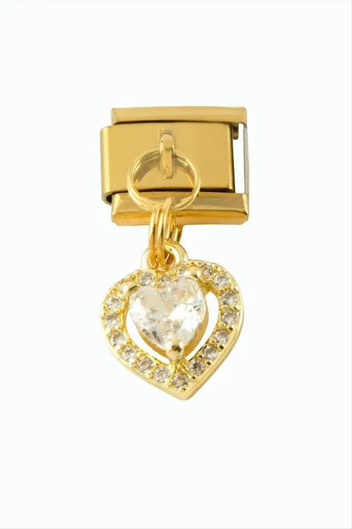Kalp Zirkon Taşlı Sallatılı Çelik Charm