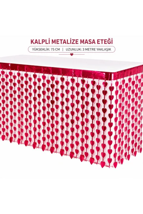 Kalpli Metalize Masa Eteği Kırmızı 75x300 cm