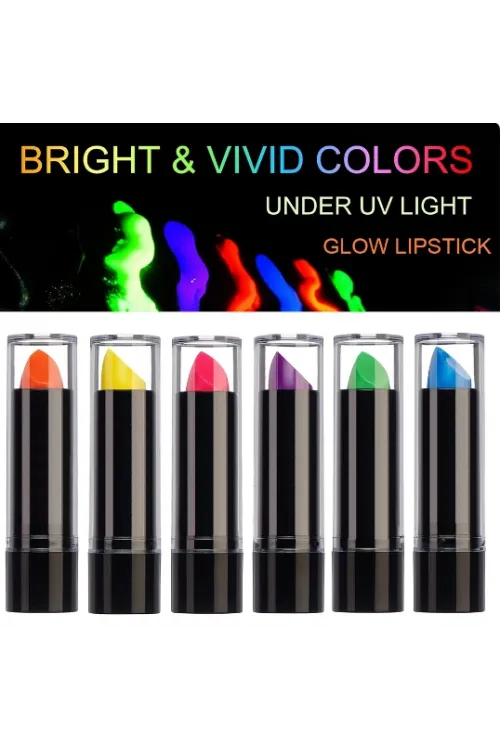 Karanlıkta Parlayan Yanan UV Neon Ruj Yüz Boyama 6 Adet 6 Renk