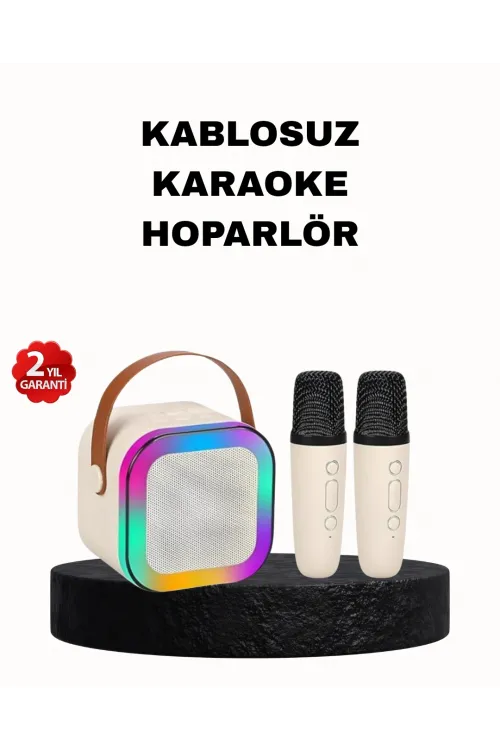 Karaoke Hoparlör Taşınabilir Çift Mikrofonlu Ve Led Işıklı Bluetooth 5.0