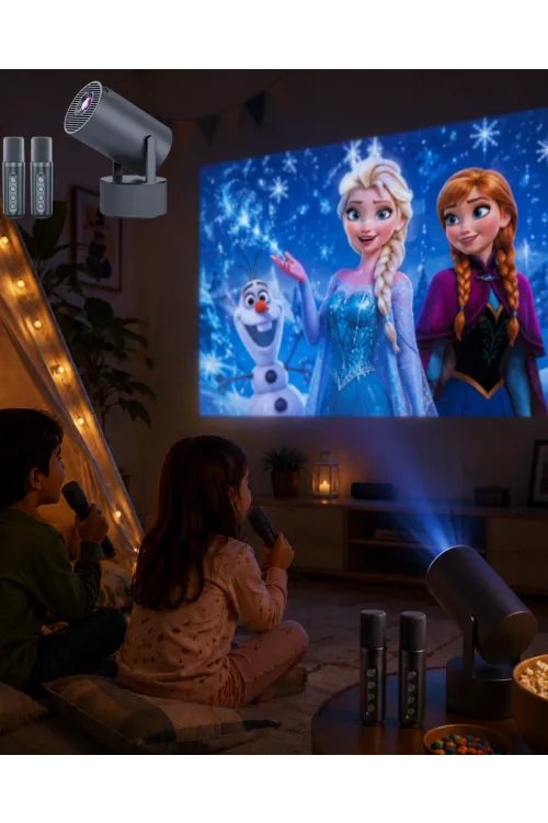 Karaoke Mikrofonlu Akıllı Projeksiyon Cihazı Wifi Bluetooth Destekli