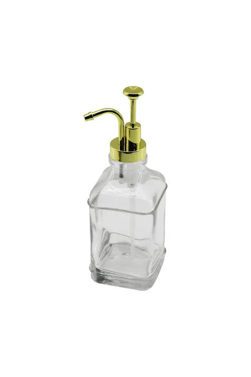 Kare Cam Şişe - Şeffaf Sıvı Sabunluk 500ml Pompa - Musluk Ayrık Model Başlı