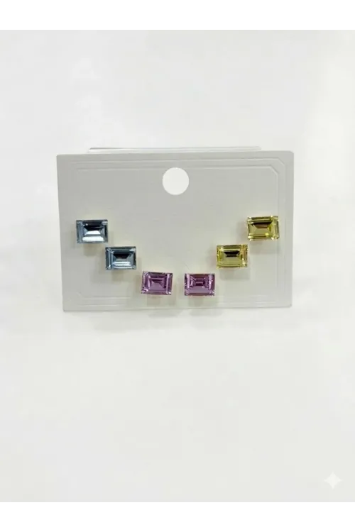 Kare Taşlı Renkli Altılı Küpe - Kp00612