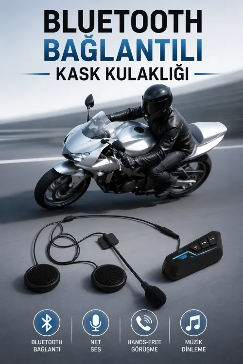 Kask Kulaklığı Motosiklet Intercom Interkom Dinleme Konuşma Özellikli Su Geçirmez