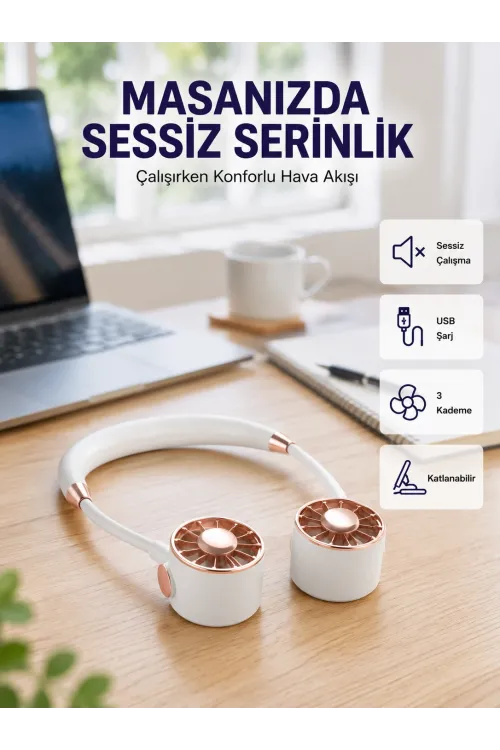 Katlanabilir Asılabilir Mini Fan Usb Şarjlı 3 Kademeli Sessiz