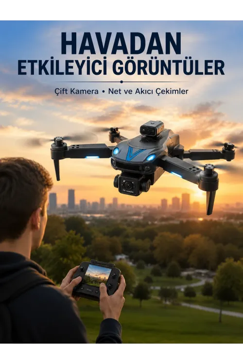 Katlanabilir Çift Kameralı Drone Uzaktan Kumandalı Hava Aracı