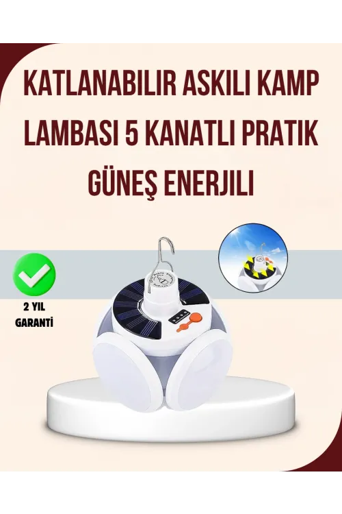 Katlanabilir Güneş Enerjili Led Kamp Lambası Usb Şarjlı
