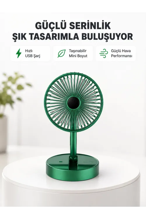 Katlanabilir Mini Fan – 3 Kademeli Soğutma, Şarjlı