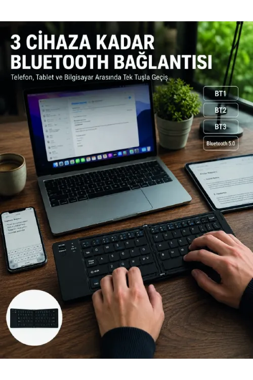 Katlanır Bluetooth Klavye Telefon Tablet Laptop Uyumlu Kablosuz Klavye