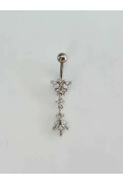Kelebek Detaylı Sallantılı Göbek Piercing - Pg0165