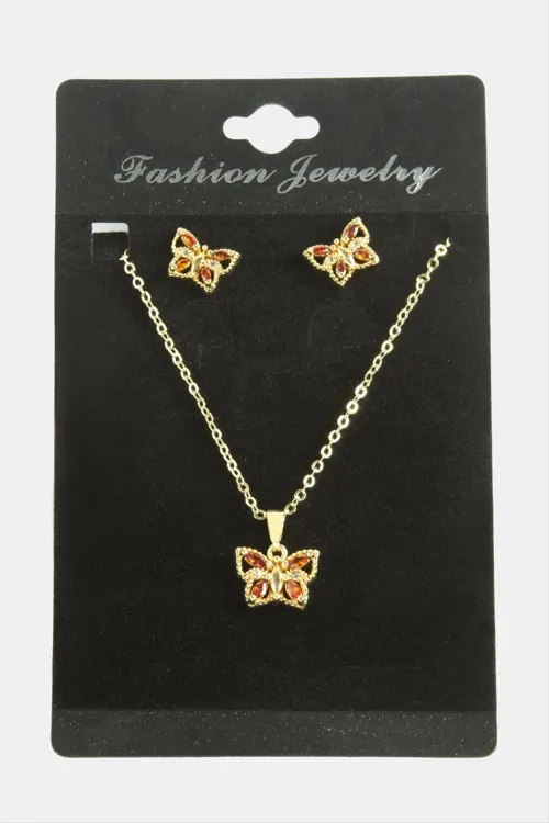 Kelebek Zirkon Taşlı Set Kolye