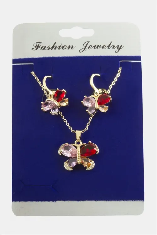 Kelebek Zirkon Taşlı Set Kolye
