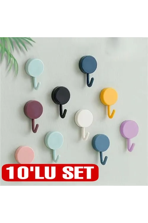 Kendinden Yapışkanlı Renkli Duvar Askısı (10LU SET)