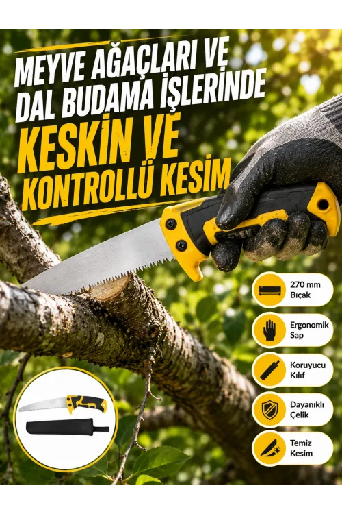 Kılıflı Budama Bahçe Testeresi 270 Mm Düz Bıçaklı