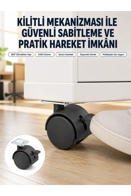 Kilitli Mini Tekerlek Ayak 4 cm 4’lü Set