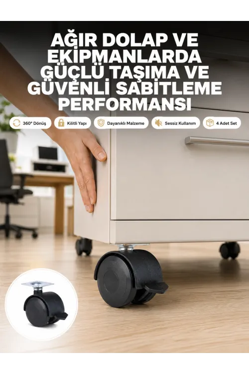 Kilitli Mobilya Tekerleği 6 Cm 4’lü Kolay Kurulum