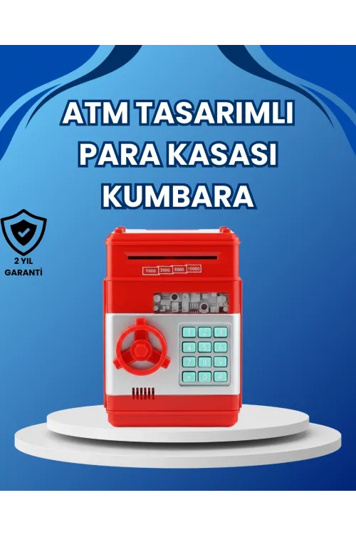 Kırmızı Atm Tasarımlı Şifreli Para Kasası Kumbara