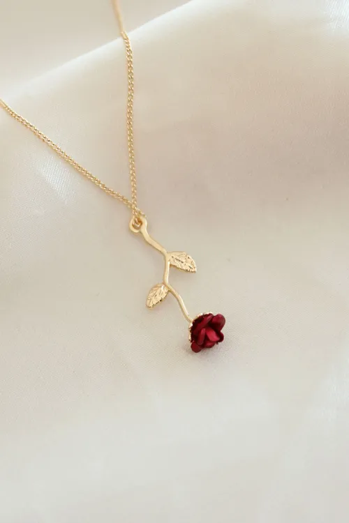 Kırmızı Gül Figürlü Kolye TJ-BKO6392