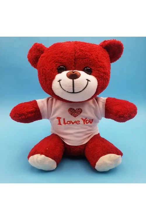 Kırmızı I Love You Tişörtlü Peluş Ayıcık