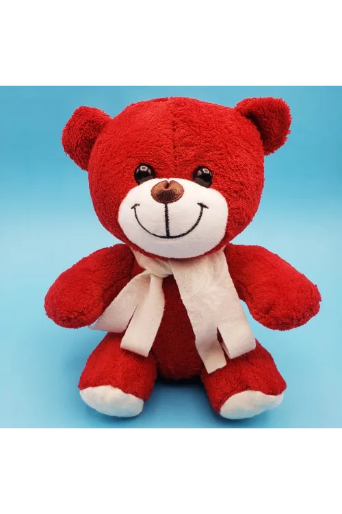 Kırmızı Peluş Atkılı Oyuncak Ayıcık