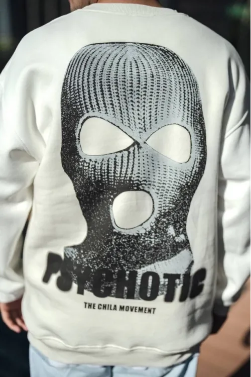 Kışlık Bisiklet Yaka Baskılı SweatShirt - Beyaz