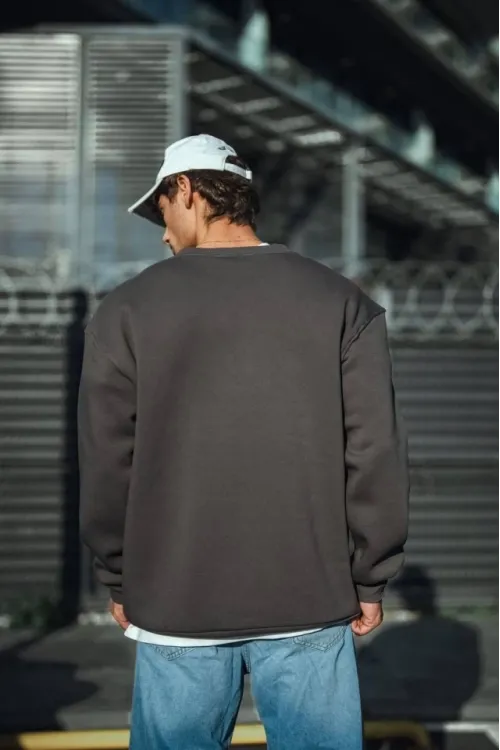 Kışlık Bisiklet Yaka Üç İplik Basic SweatShirt - Antrasit