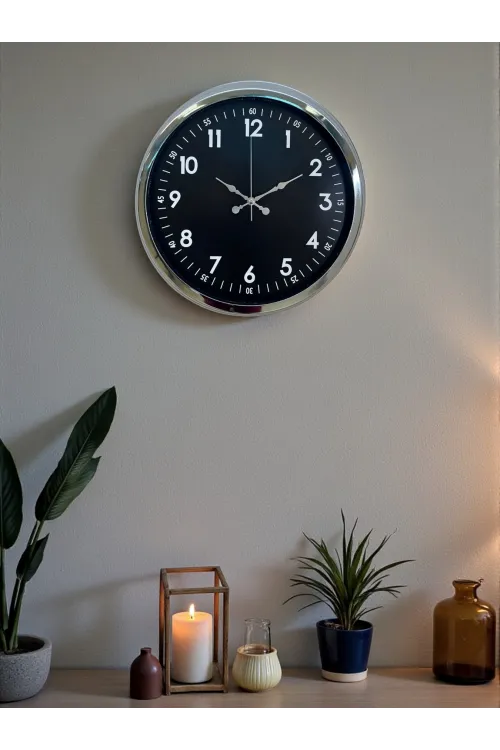 Klasik 40 Cm Krom Şık Metal Duvar Saati