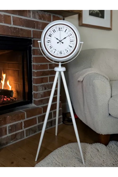 Klasik Rakamlı Beyaz Tripod Ayaklı Saat