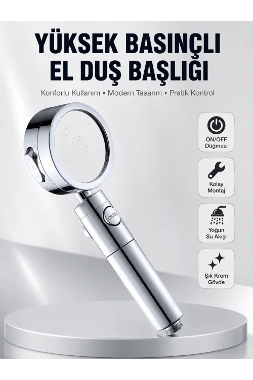Kolay Montajlı 3 Modlu Yüksek Basınç Duş Başlığı