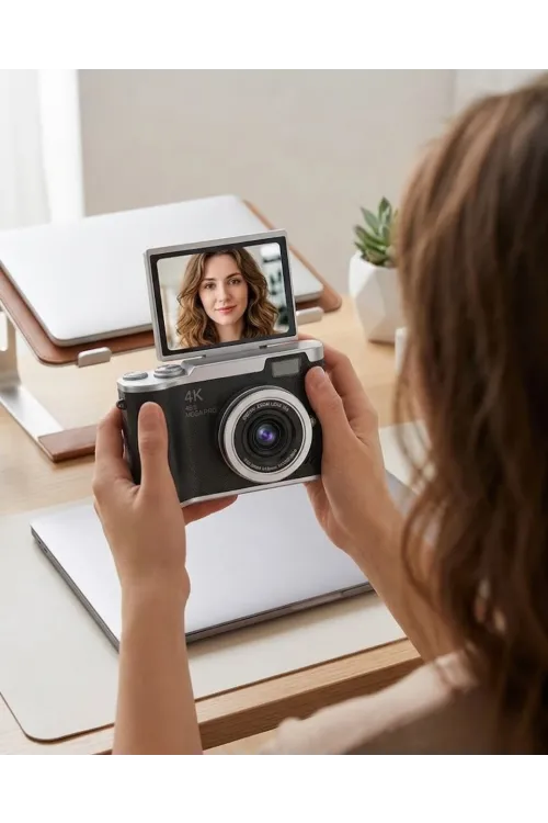 Kompakt 4k Dijital Kamera 48 Mp Sensör 8x Zoom Flip Ekran Vlog Ve Selfie Uyumlu