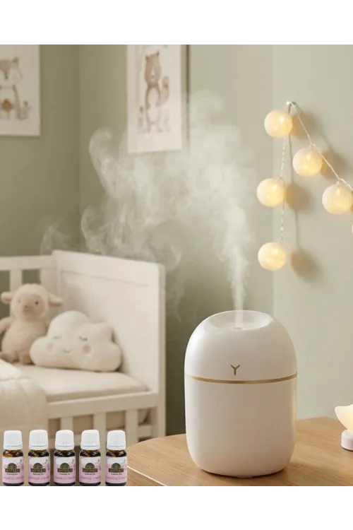 Kompakt Mini Hava Nemlendirici 5 Esans Hediyeli Led Işıklı Usb Aromaterapi Cihazı