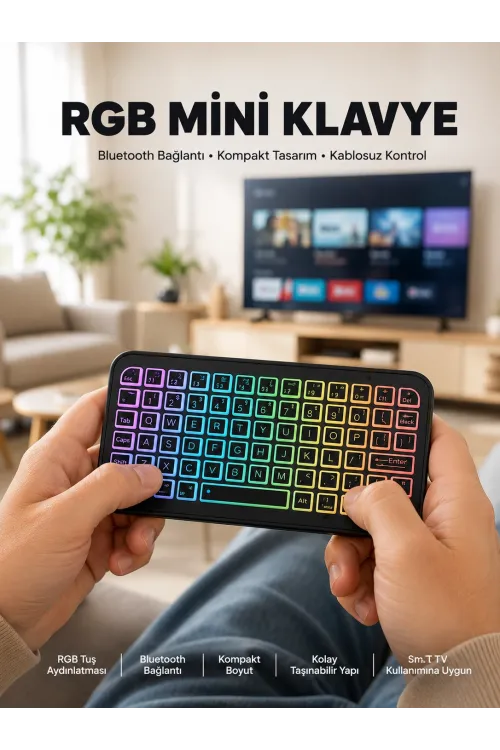 Kompakt Siyah Rgb Işıklı Bluetooth Mini Klavye