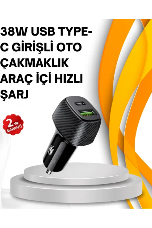 Kompakt Tasarımlı Type-c + Usb Girişli Araç Şarj Başlığı