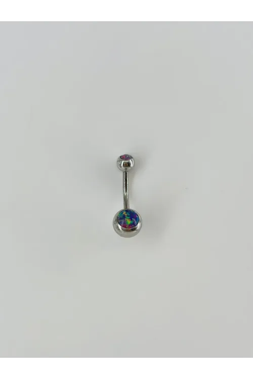 Koyu Hologram Taş Detaylı Göbek Piercing - Pg0051